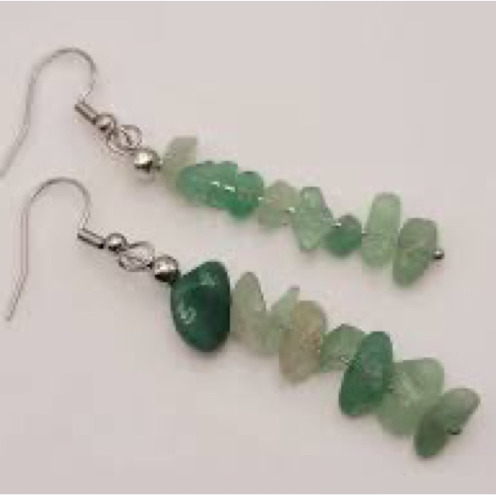 New Loose Natural Green Aventurine Gold Sterling Silver Hook Handmade Earrings - Picture 8 of 9